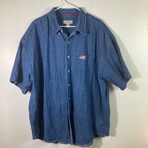 Mens Vintage Sun River Clothing Co Short Sleeve Cotton Denim Button Shirt ‎ 2XL